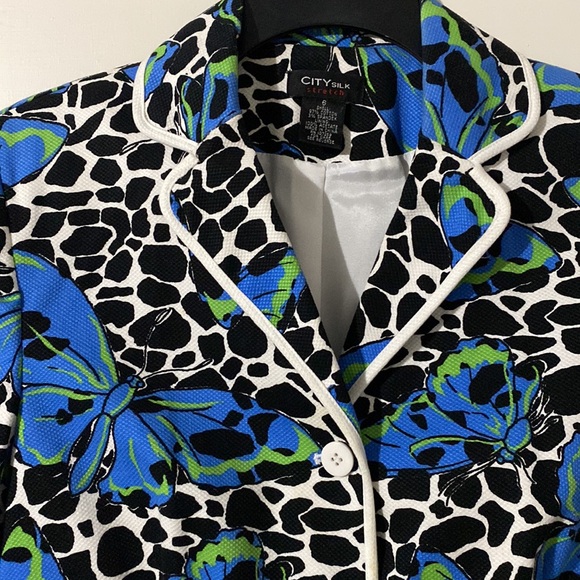 City Silk Stretch Blue Butterfly Blazer - Picture 2 of 7
